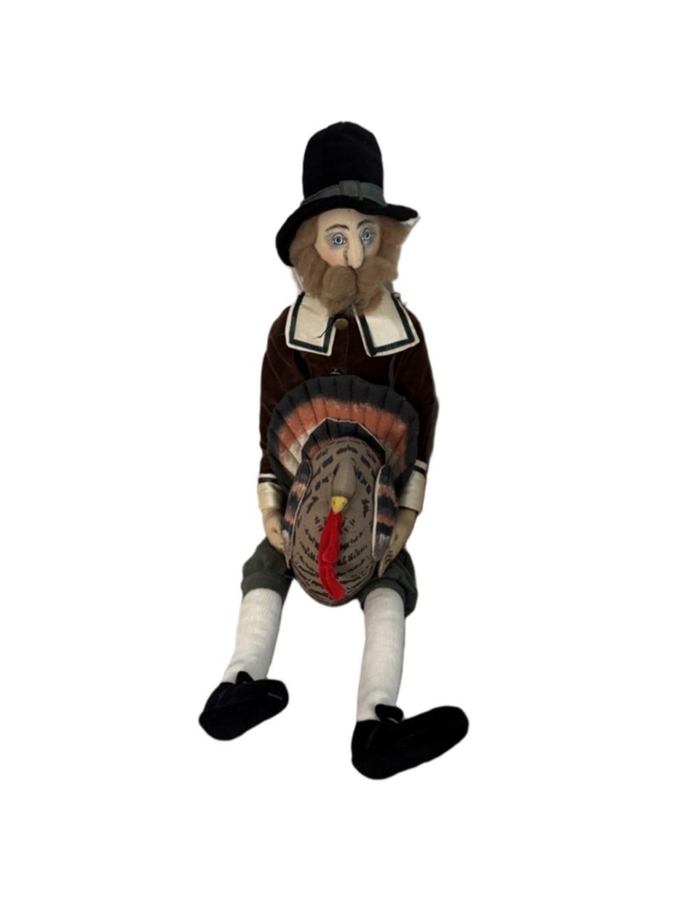 Joe Spencer Holiday Decor Pilgrim Doll with Turkey, One Size, Brown/Black